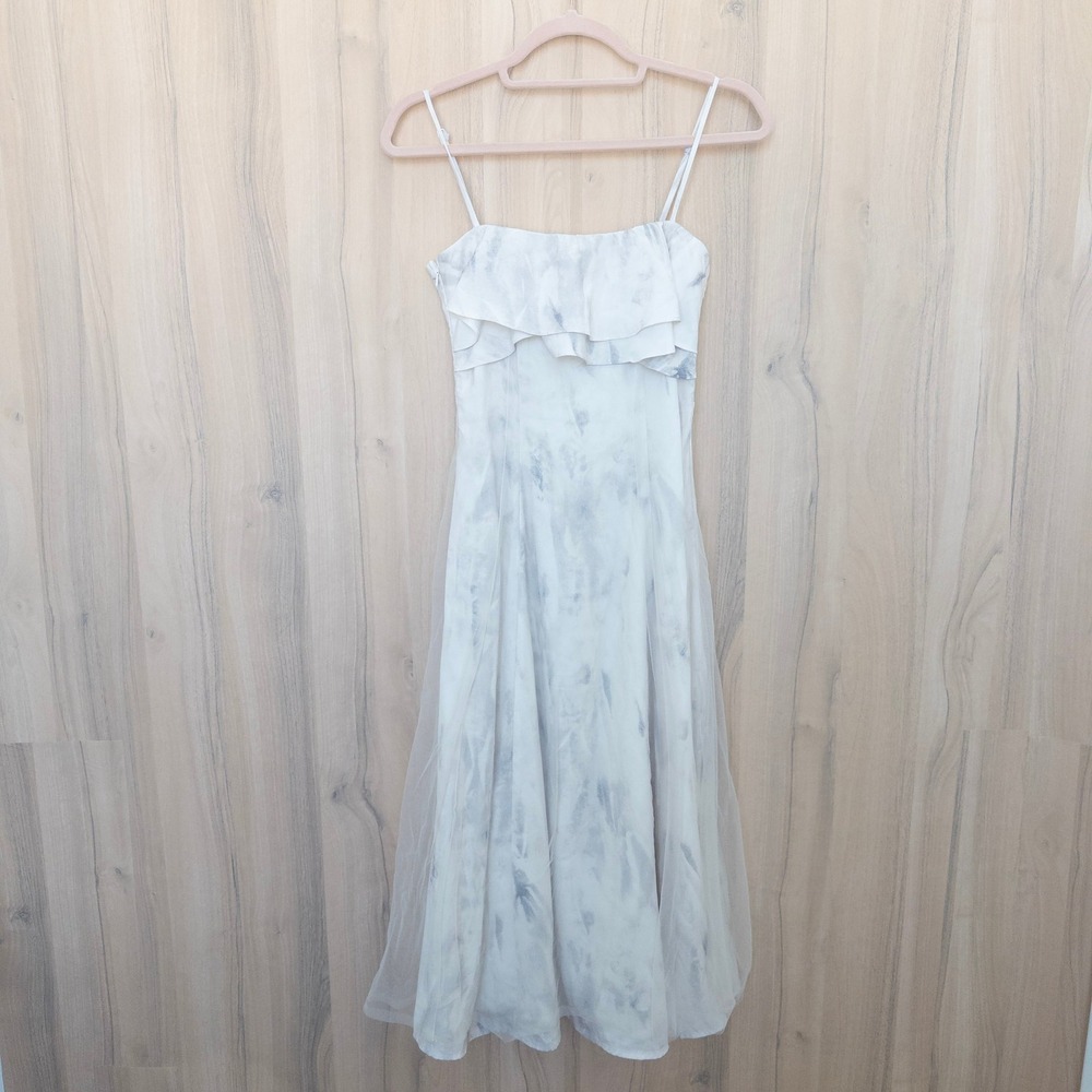 Womens Mesh Overlay Ruffle Midi Dress Small White Fairy Romantic Feminine Y2K